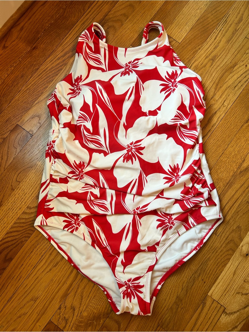 Shade & Shore Red and White Floral High-Neck One-Piece Swimsuit